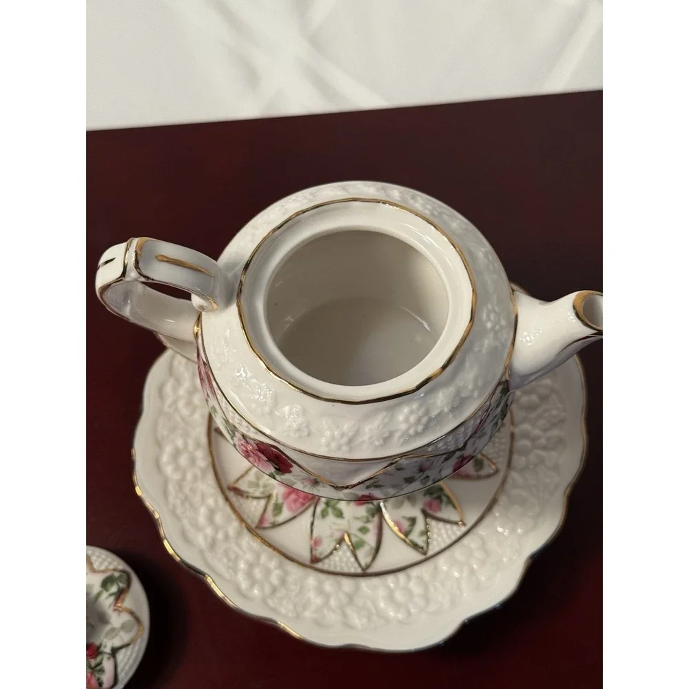 4 piece Grace teaware tea for one Rose Floral Teapot Cup Saucer & cookie‎ tray